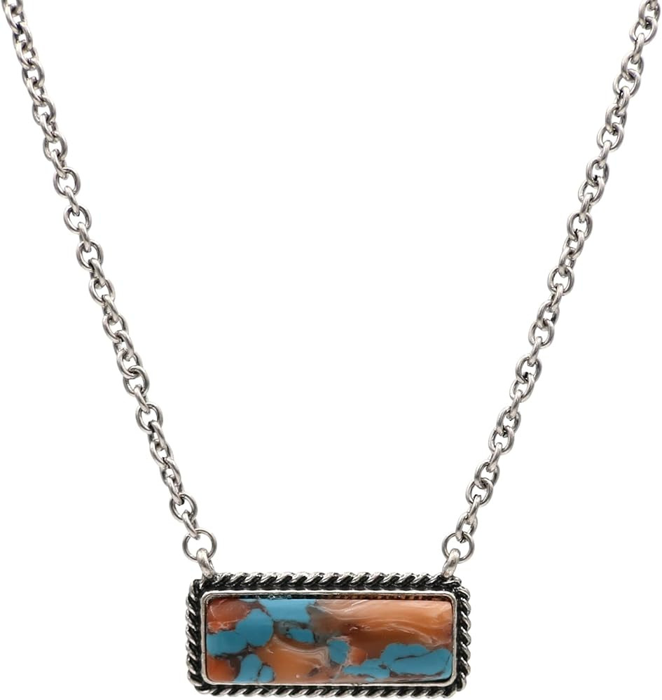 Turquoise Stone Bar Shape Pendant Chain Necklace 18 Inch | Amazon (US)