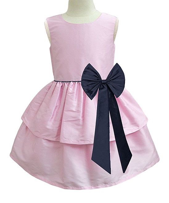 Baby Pink & Navy Bow-Accent Camilla A-Line Dress - Infant, Toddler & Girls | Zulily