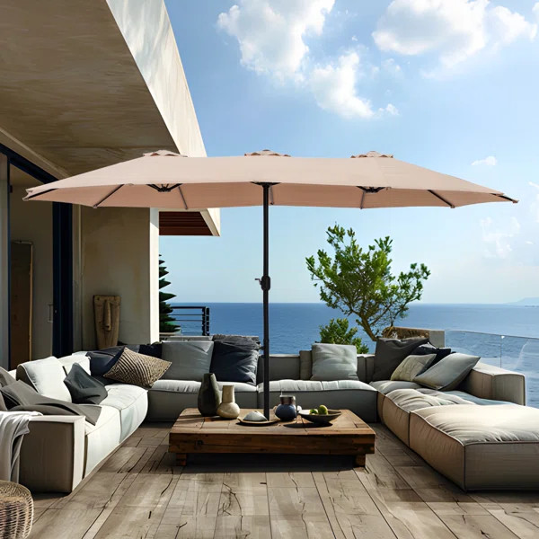 Nyasia 180" x 108" Rectangular Market Umbrella with Weighted Base | Wayfair North America