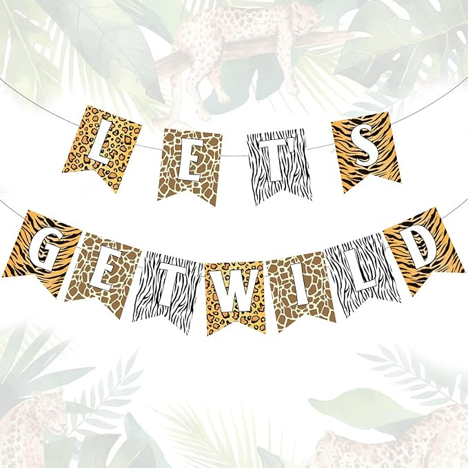 Let's Get Wild Banner Cheetah Print Banner Leopard Hang Garland for Jungle Safari Animal Birthday... | Amazon (US)