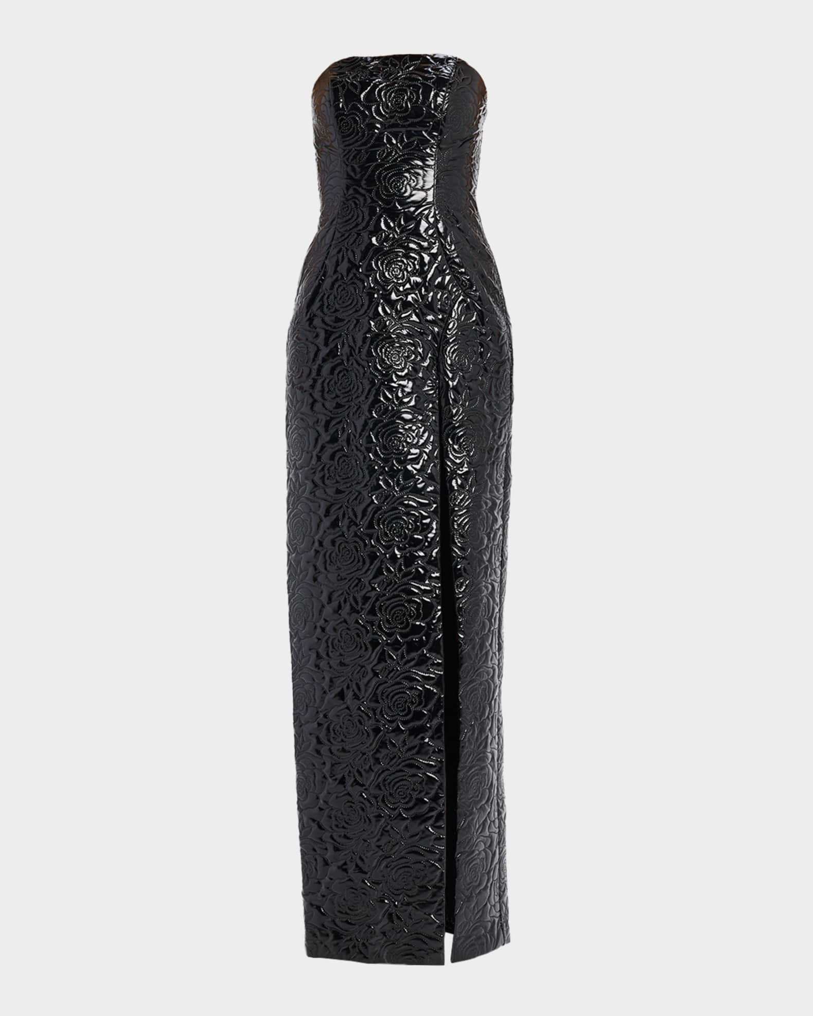 Glossy Floral Textured Strapless Gown | Neiman Marcus