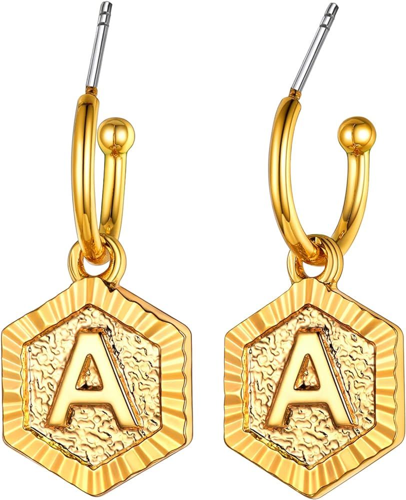 Women Girls Initial Earrings Sterling Silver Post 18K Gold Plated Open Huggie Hoop Earrings with ... | Amazon (US)