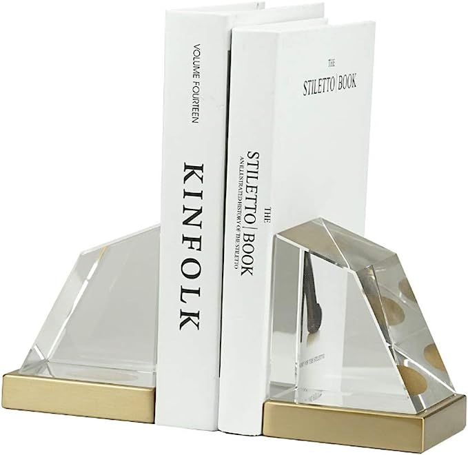 HJHJ bookends Decorative Crystal Bookend Clear Bookends for Shelves Metal Book Stoppers with Gold... | Amazon (US)