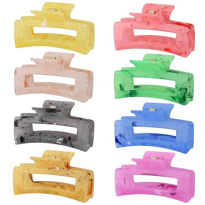 8 PCS Hair Claw Clips, 3.5 Inch Hair Claw Clips Rectangle Claw Clips Acrylic Banana Claw Clips fo... | Amazon (US)