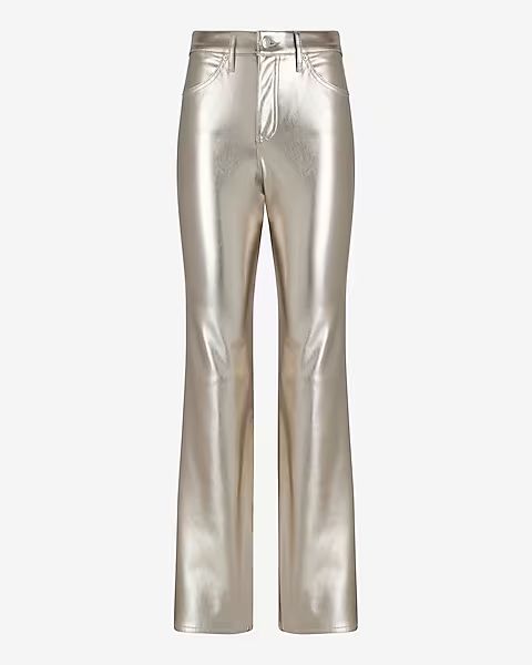 High Waisted Metallic Faux Leather Modern Straight Pant | Express