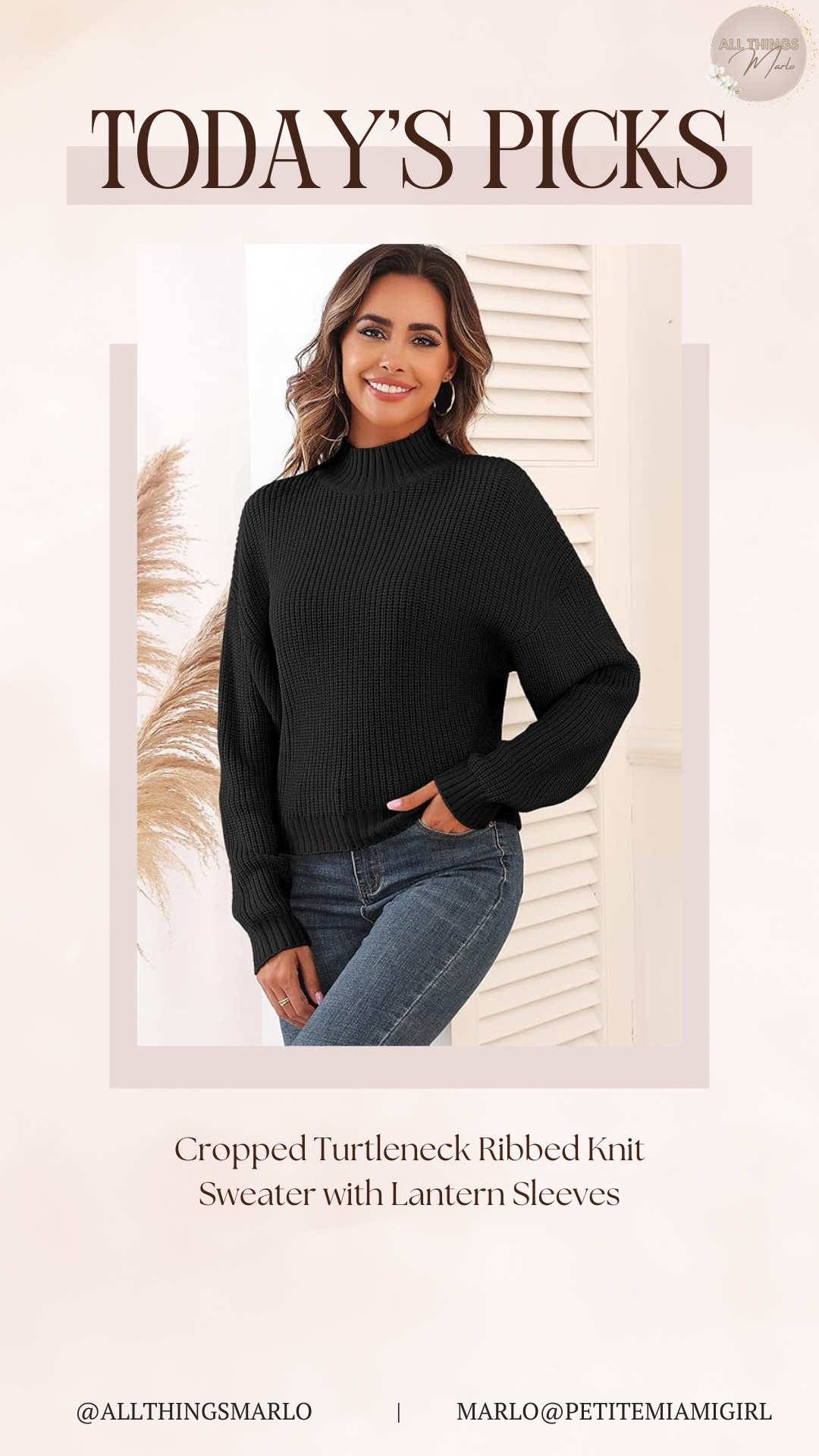 Cropped Turtleneck Ribbed Knit Sweater with Lantern Sleeves 

 #LTKootd #LTKSeasonal #LTKFindsUnder100