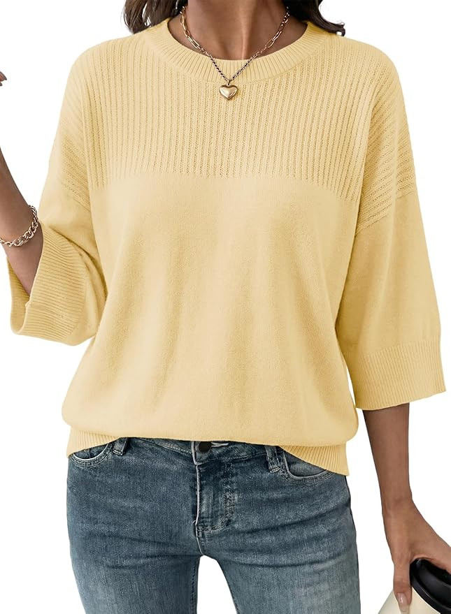 Dokotoo Womens Half Sleeve Casual Oversized Trendy Sweaters Crewneck Cropped Sweater Knit Tops | Amazon (US)