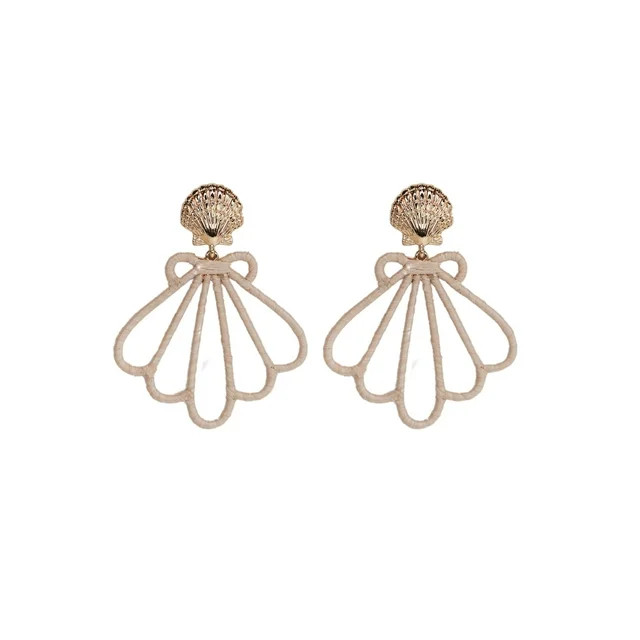 Time and Tru Raffia Wrapped Shell Motif Earrings, Tan, 1 Pair | Walmart (US)