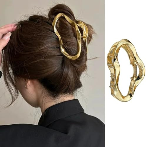 FRUZJAY Large Metal Hair Claw Clips for Women, Cloud Hair Clips Gold Cute Weather Hair Jaw Clamps Strong Hold Hair Catch Barrette Fashion Styling Accessories Non-Slip Claw Clips for Thick Thin Hair | Amazon (US)