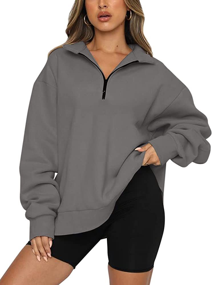 SAFRISIOR Women’s Oversized Half Zip Sweatshirt Drop Shoulder Long Sleeves Collar Quarter 1/4 Z... | Amazon (US)