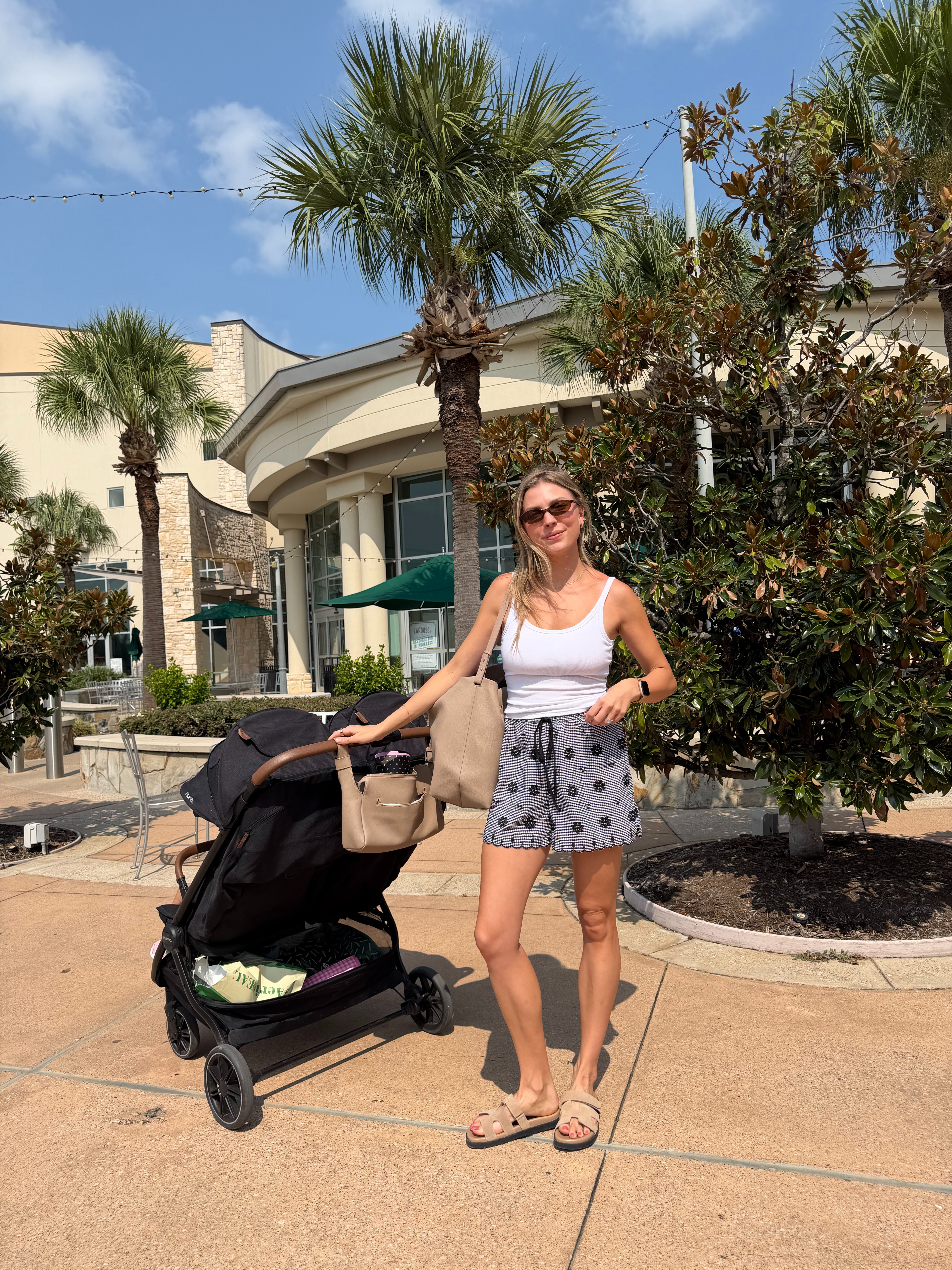Comfy mom outfit! Stretchy shorts in size S, bra tank in S, and sandals tts.
 

 #LTKootd