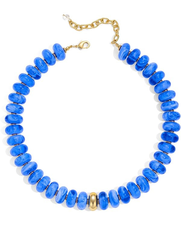 Chunky Colorful Bead Necklace Summer Fashion Statement Boho Beaded Chunky Necklace for Women Adju... | Amazon (US)