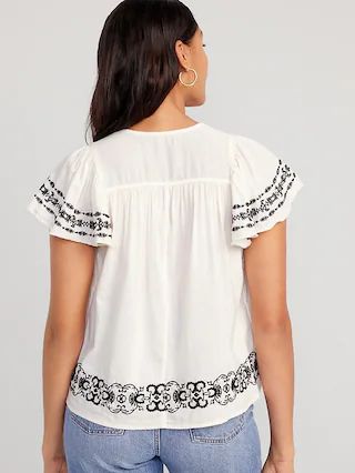 Matching Embroidered Flutter-Sleeve Top for Women | Old Navy (US)