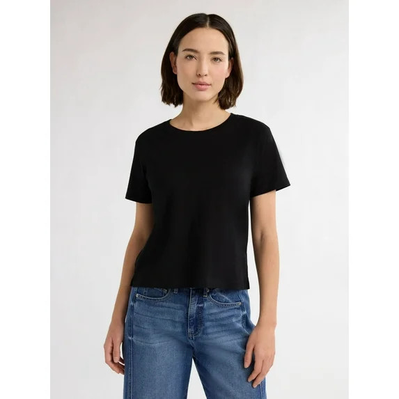 Free Assembly Women's and Women's Plus Cotton Cropped Boxy Tee with Short Sleeves, Sizes XS-4X | Walmart (US)