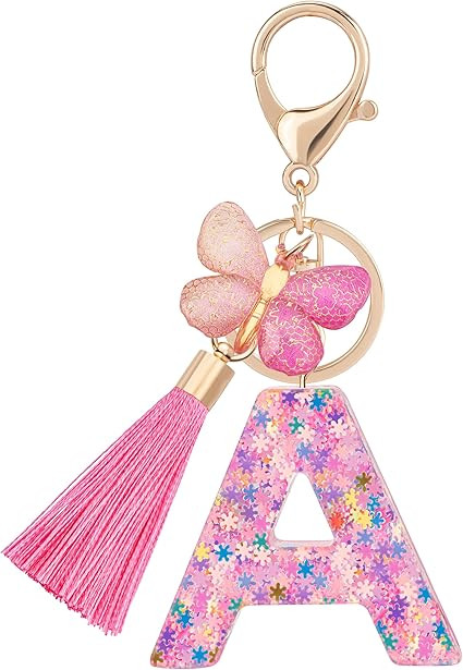 Suweibuke Cute Pink Key Chains for Women Girls, Initial Letter Keychains with Tassel, Charms for ... | Amazon (US)