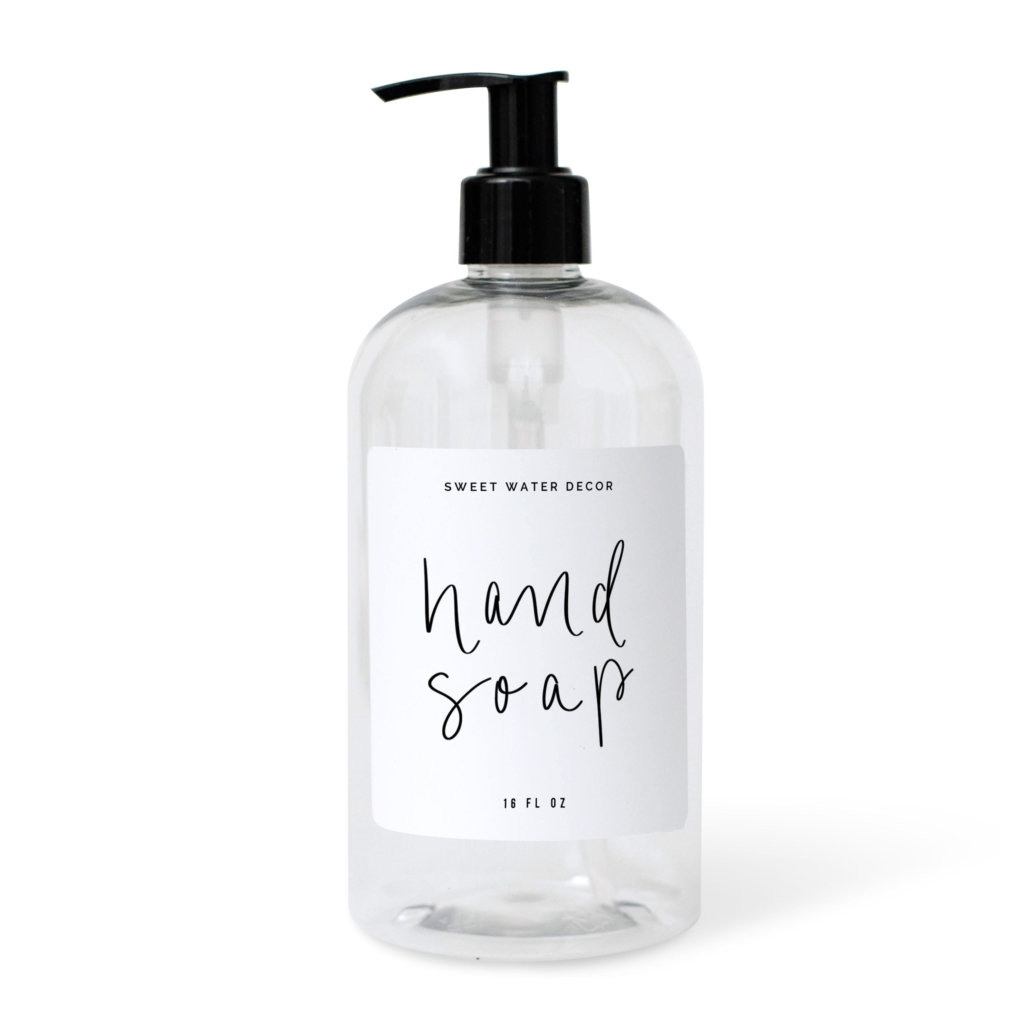 16oz Clear Plastic Hand Soap Dispenser - White Label | Sweet Water Decor, LLC