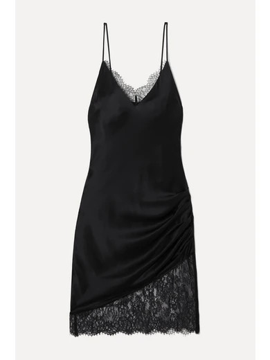 Cami NYC - The Constance Lace-trimmed Ruched Silk-charmeuse Mini Dress - Black | NET-A-PORTER (US)