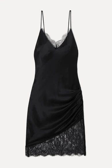 Cami NYC - The Constance Lace-trimmed Ruched Silk-charmeuse Mini Dress - Black | NET-A-PORTER (US)