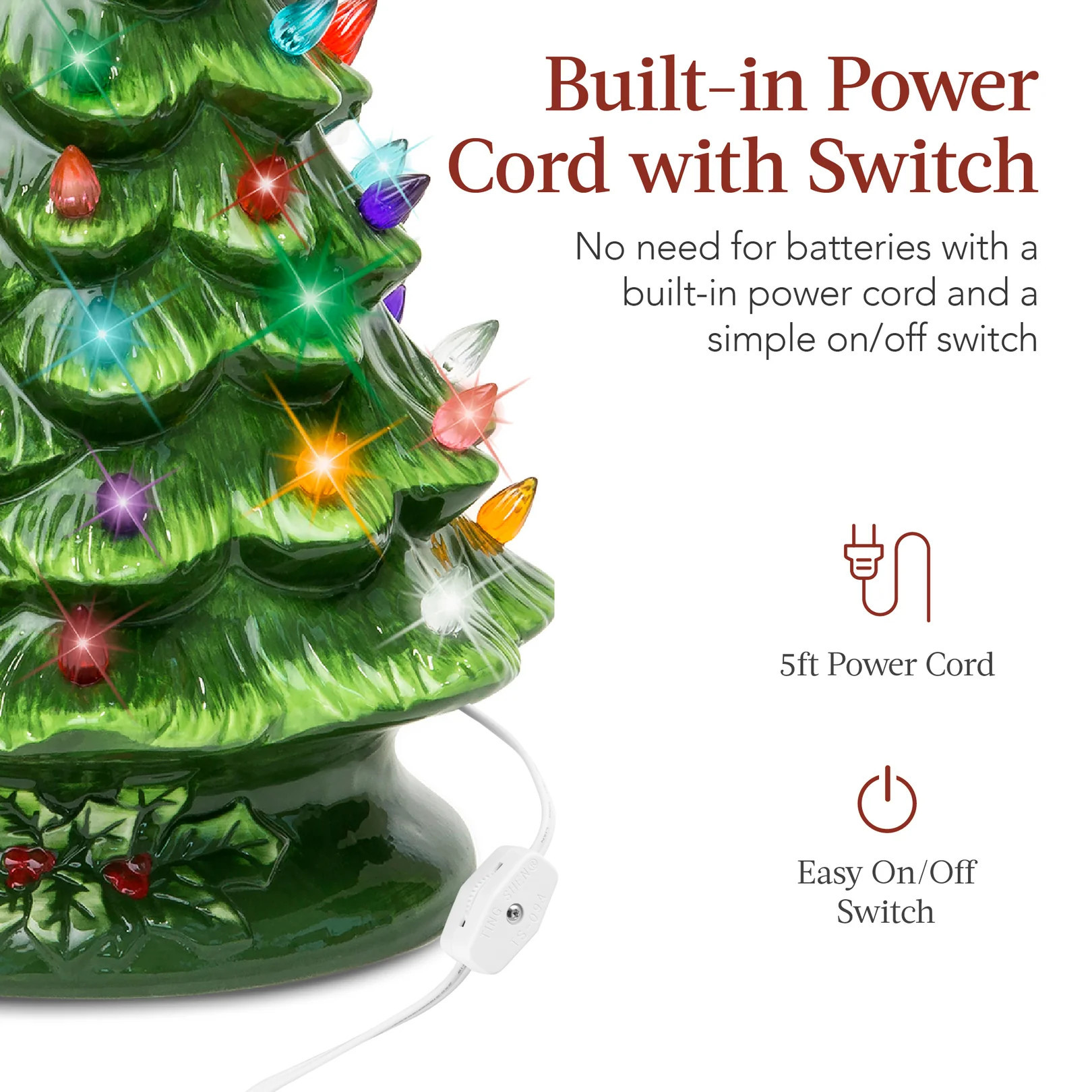 Pre-Lit Ceramic Tabletop Christmas Tree with Lights- 15in | Best Choice Products 