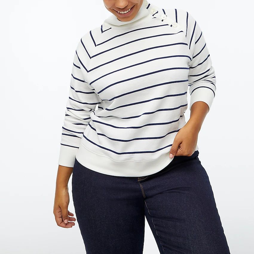 Striped wide button-collar sweatshirt in cloud spun fleece | J.Crew Factory