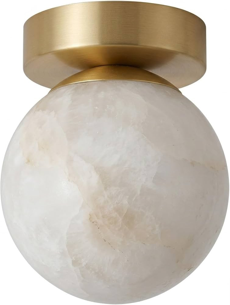 Modern Natural Alabaster Ceiling Light, Brass Flush Mount Ceiling Lamp, Minimalist Sphere Stone L... | Amazon (US)