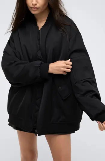 Kenneth Cole Oversize Satin Bomber Jacket in Black at Nordstrom Rack, Size Medium | Nordstrom Rack