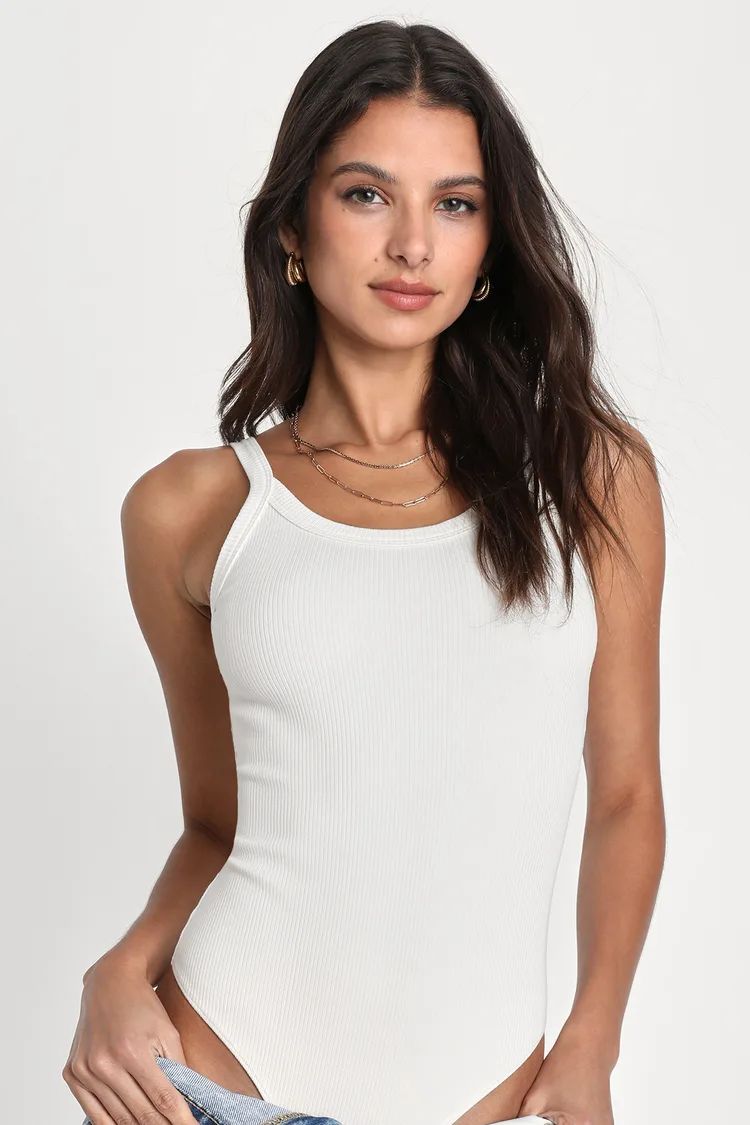 Cool Charisma White Ribbed Cami Bodysuit | Lulus (US)