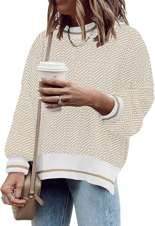Womens Sweaters Causal Crewneck Batwing Sleeve Knit Top Side Split Oversized Pullover Sweater Loo... | Amazon (US)