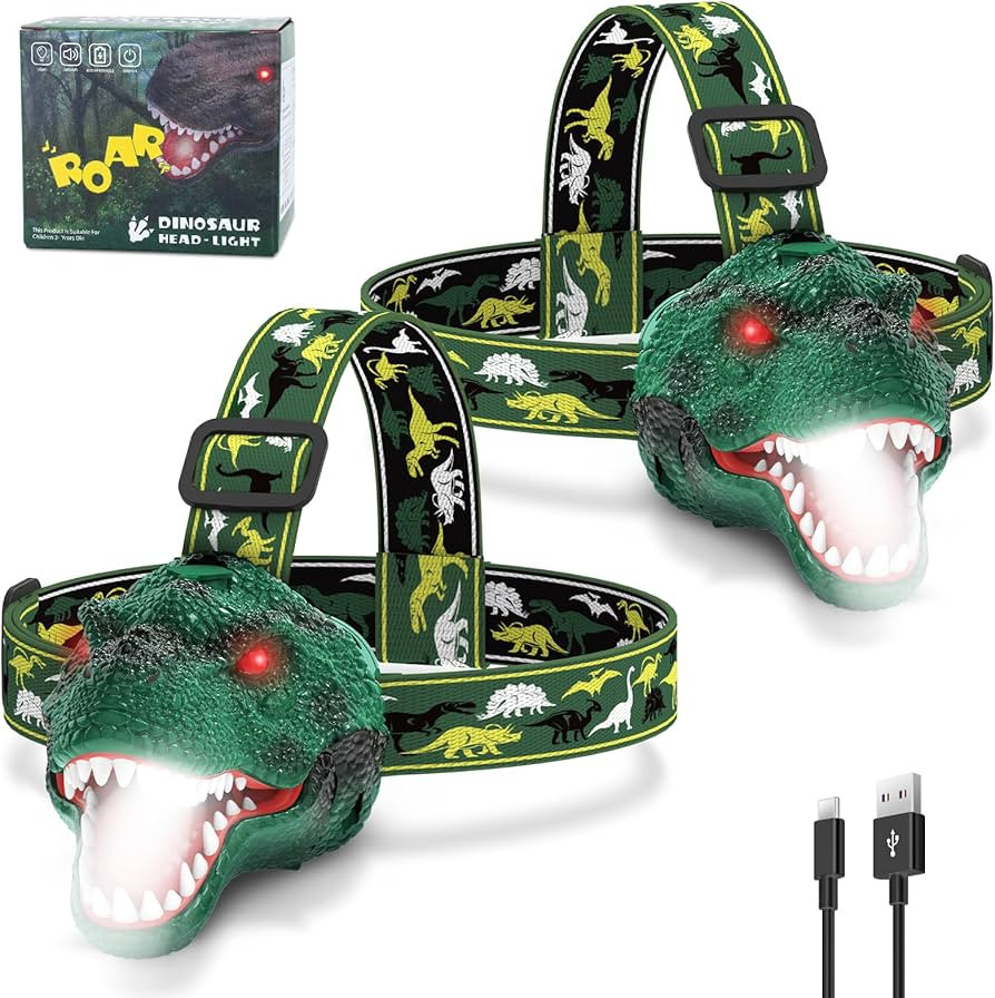 Spray Dinosaur Headlamp for Kids Flashlight 2 Pack, Rechargeable Led Headlights Roar & Silent Mod... | Amazon (US)
