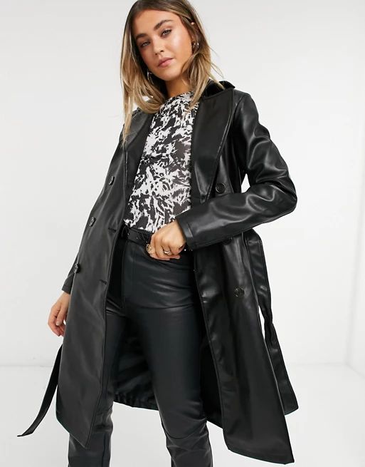 New Look faux leather trench coat in black | ASOS (Global)