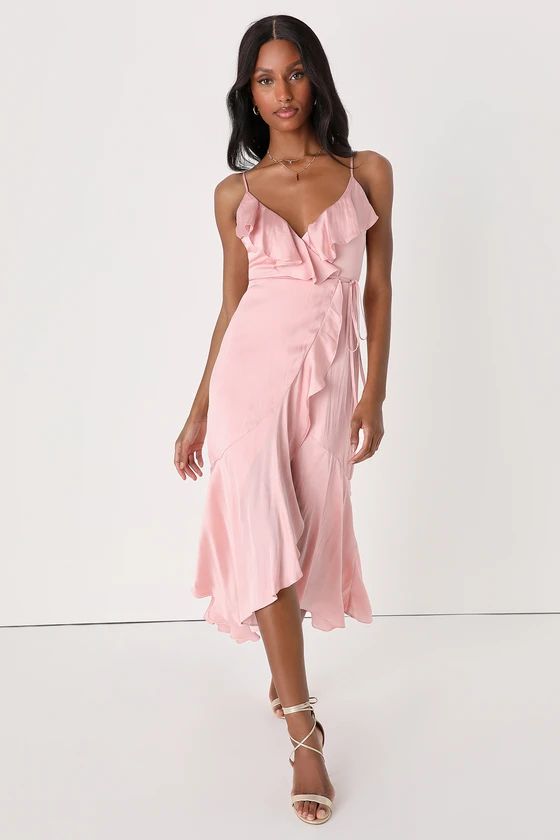 Glowing Arrival Blush Pink Ruffled Wrap Midi Dress | Lulus (US)