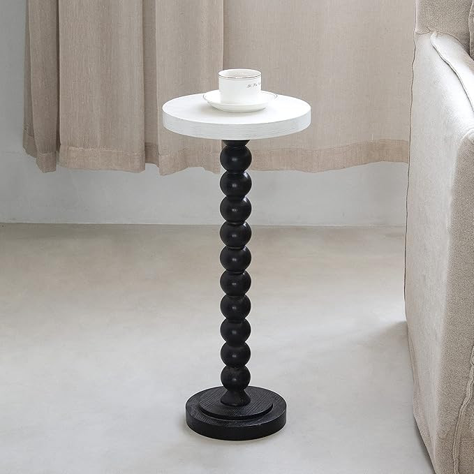 COZAYH Pedestal Small End Table, Contemporary Side Table with Black Base and White Top | Amazon (US)