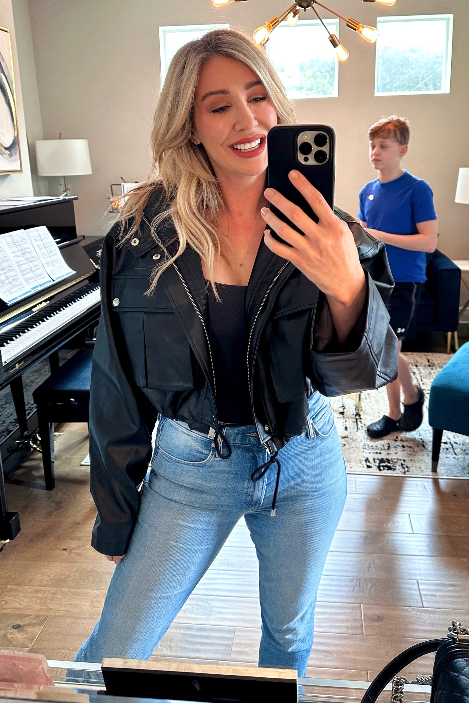 Medium in jacket & bodysuit. 28 in denim 

#LTKstyletip #LTKover40