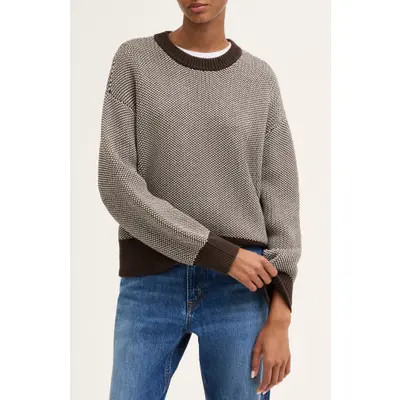 Madewell Textured Stitch Crewneck Sweater in 100% Cotton in Canvas And Dark Brown Pattern at Nordstrom, Size Small | Nordstrom