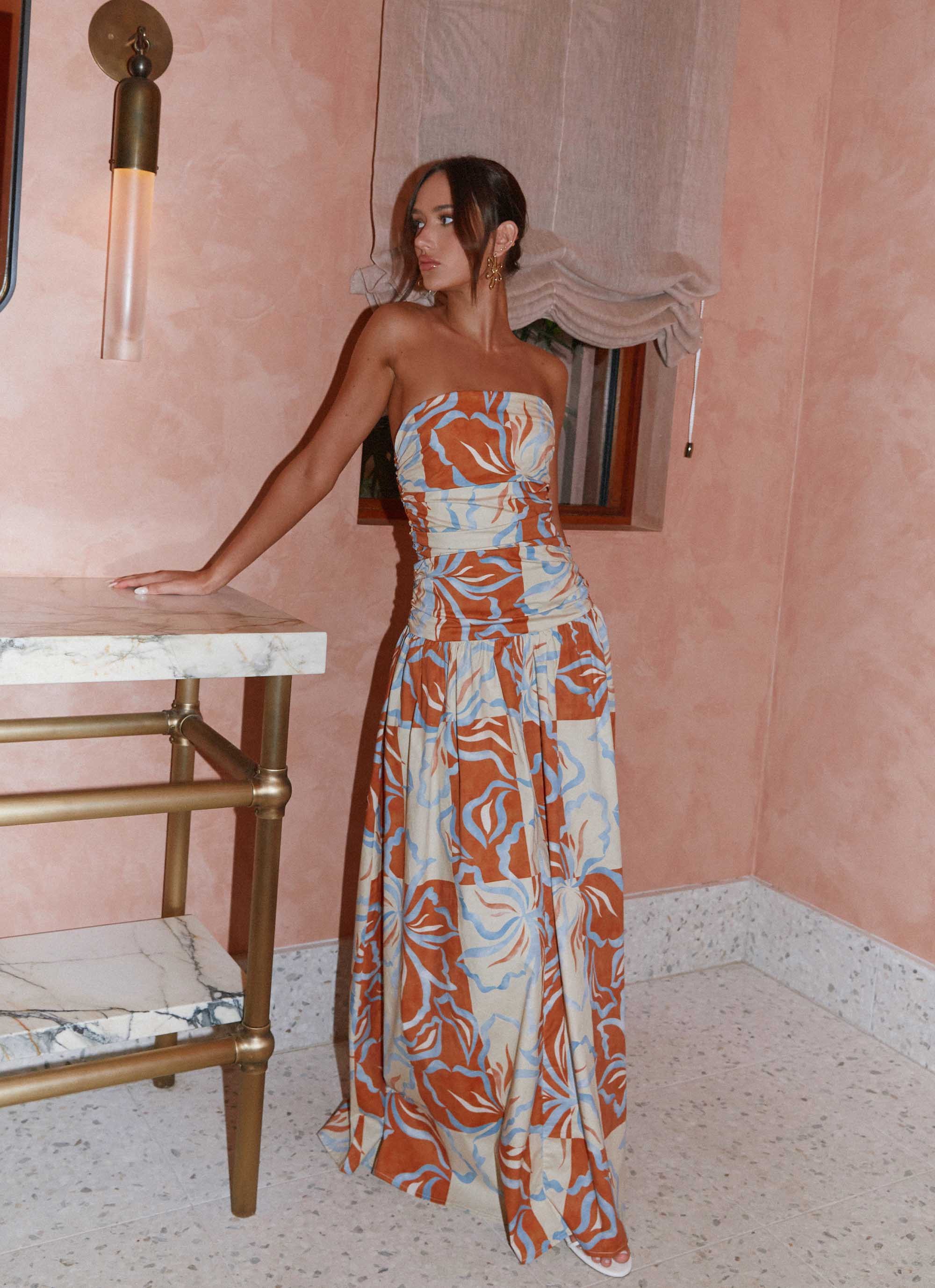 Carmel Maxi Dress - Orange Blue Floral | Peppermayo (Global)