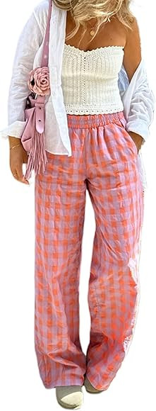 Womens Y2k Cute Plaid Striped Print Pajama Boxer Pants Lounge Sleep Pjs Bottoms Going Out Loose W... | Amazon (US)