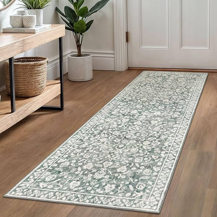 Vintage Washable Runner Rug 2x6, Sage Green Grey Runners for hallways, Super Soft Kitchen Runner ... | Amazon (US)