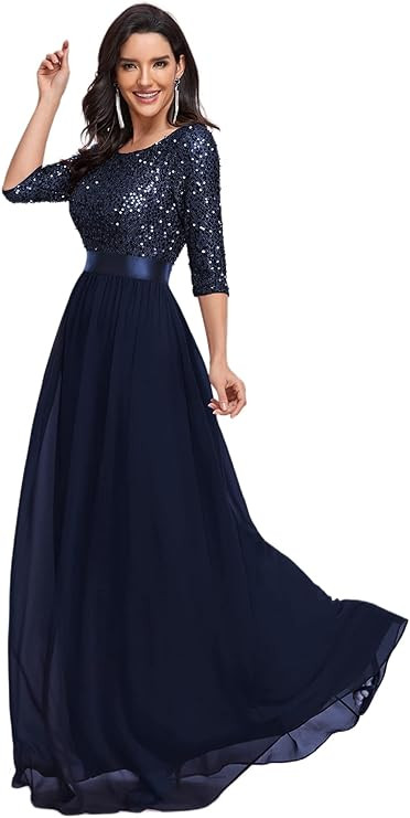 Ever-Pretty Women's Round Neck Sequin Maxi Dress Long Evening Dress 0683 | Amazon (US)