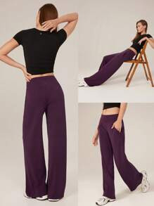 GLOWMODE Modal Silk Touch Wide Leg High Waist Lounge Pants With Side Pockets Daily Casual Fall Fa... | SHEIN