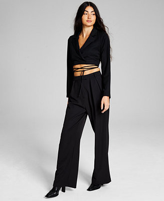 And Now This Women's Cropped Tie Blazer & Wide-Leg Trousers & Reviews - Women - Macy's | Macys (US)