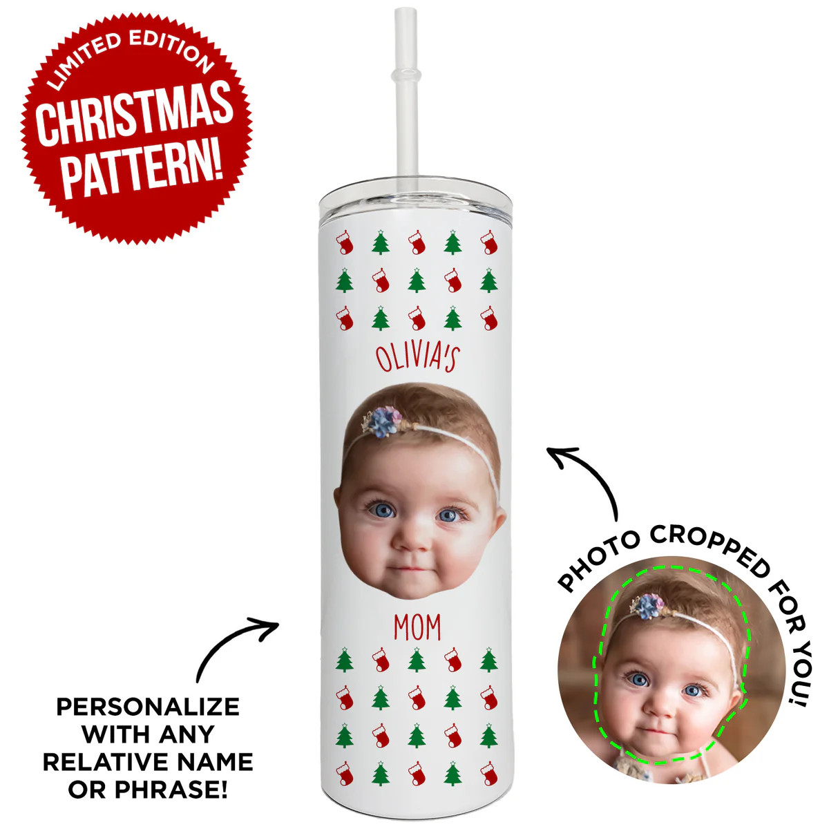 Personalized Baby Christmas Skinny Tumbler | Type League Press