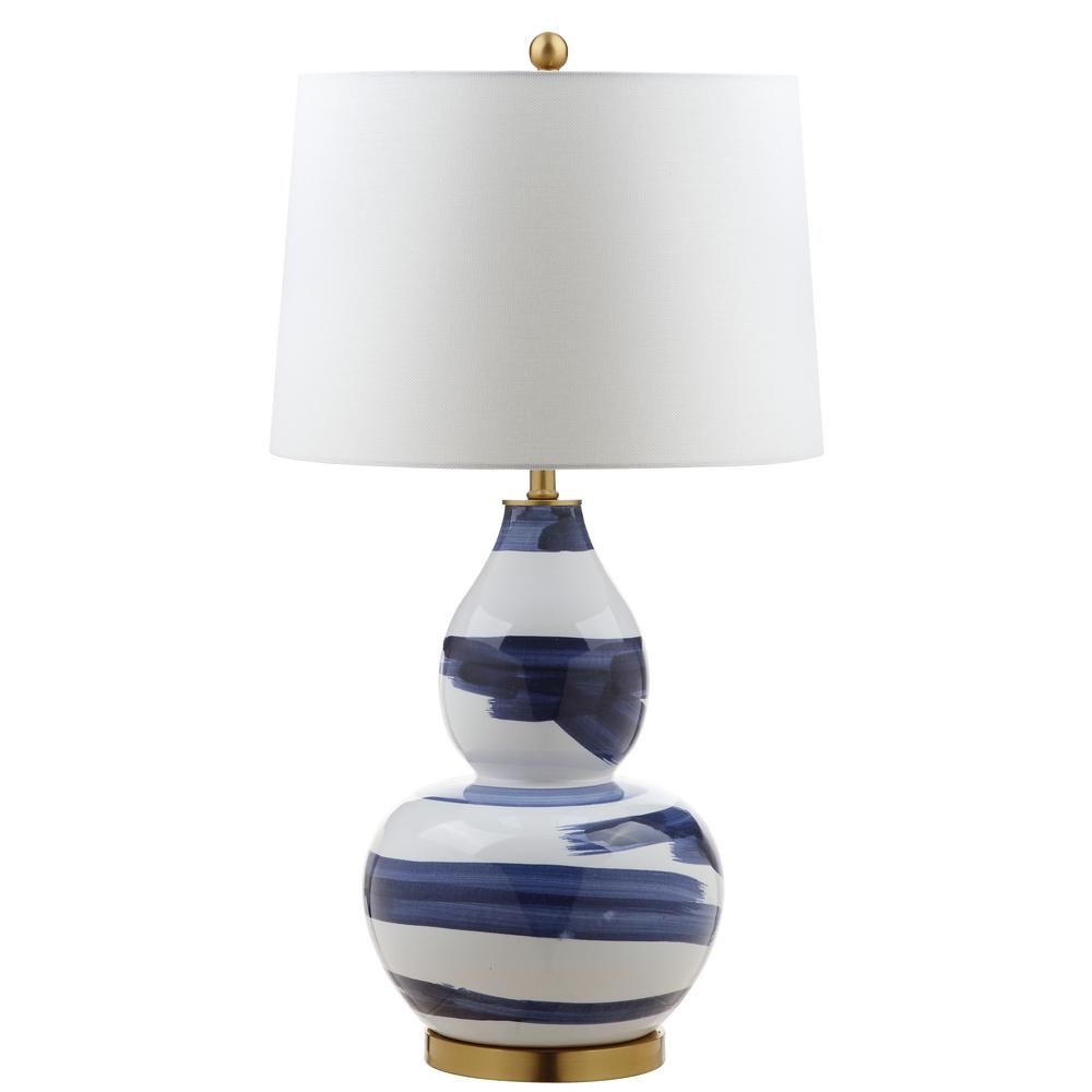 SAFAVIEH Aileen 32 in. Blue/White Brushed Table Lamp with White Shade-TBL4013B - The Home Depot | The Home Depot