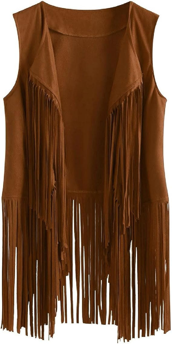 tuduoms Womens Vintage Western Fringe Vest Tops Classic Suede Leather 70s Cowboy Shirt Sleeveless... | Amazon (US)