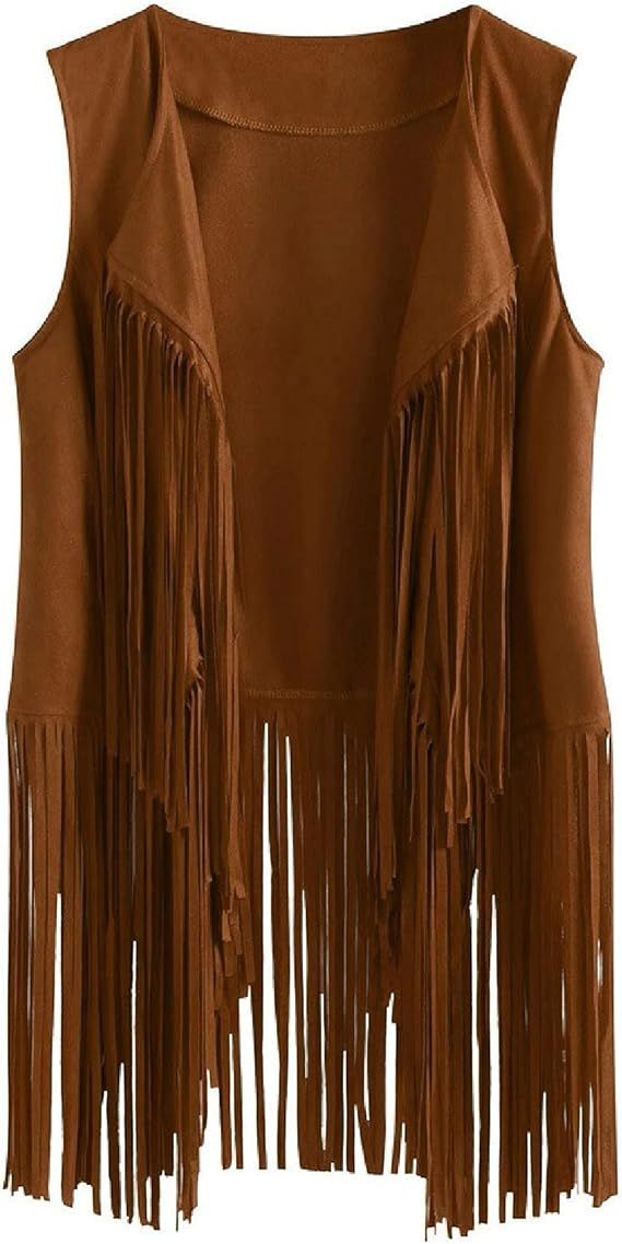 tuduoms Womens Vintage Western Fringe Vest Tops Classic Suede Leather 70s Cowboy Shirt Sleeveless... | Amazon (US)