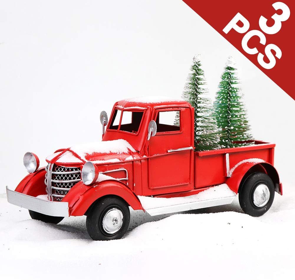OurWarm Christmas Vintage Red Truck with 2pcs Mini Christmas Trees Ornaments, Upgraded Old Red Me... | Amazon (US)