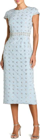 Mac Duggal Beaded Short Sleeve Crew Neck Sheath Midi Dress | Nordstrom | Nordstrom