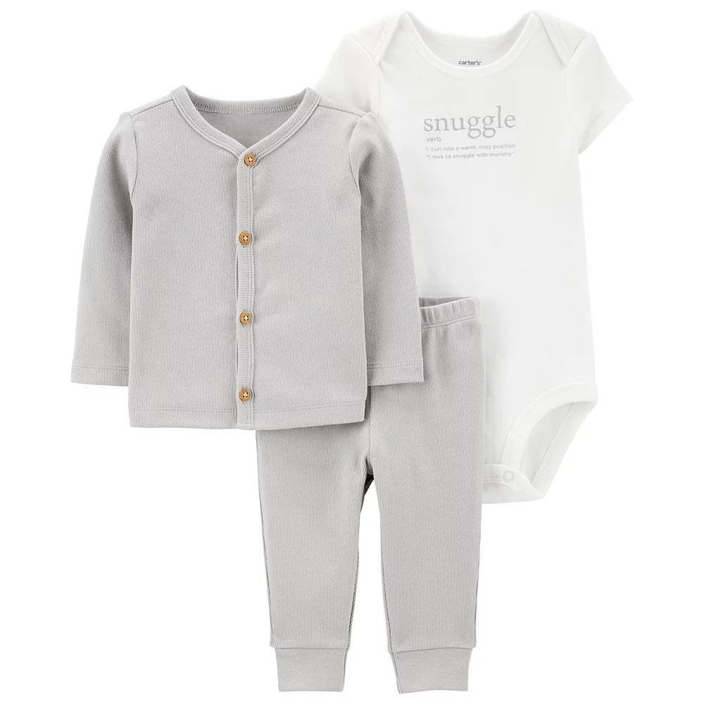 Baby Carter's 3 Piece Cardigan, "Snuggle" Bodysuit & Pants Set | Kohl's