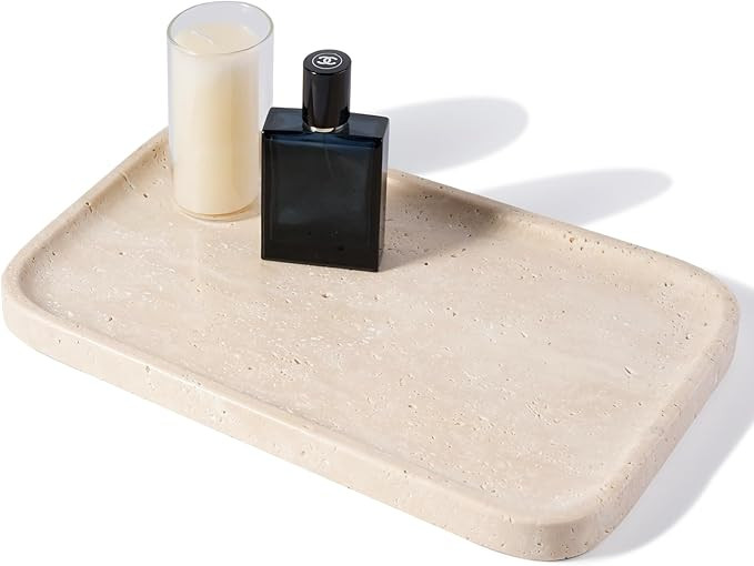 Travertine Vanity Tray, Stone Bathroom Tray for Countertop, 14'' Marble Decorative Dresser Trays,... | Amazon (US)
