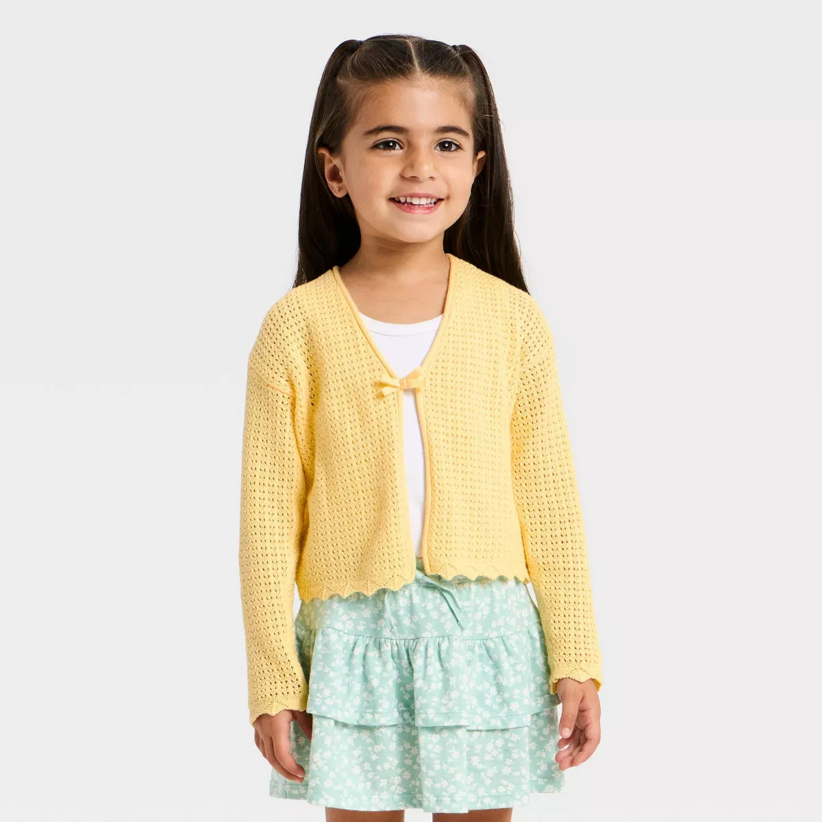 Toddler Girls' Bow Cardigan - Cat & Jack™ Yellow 2T | Target