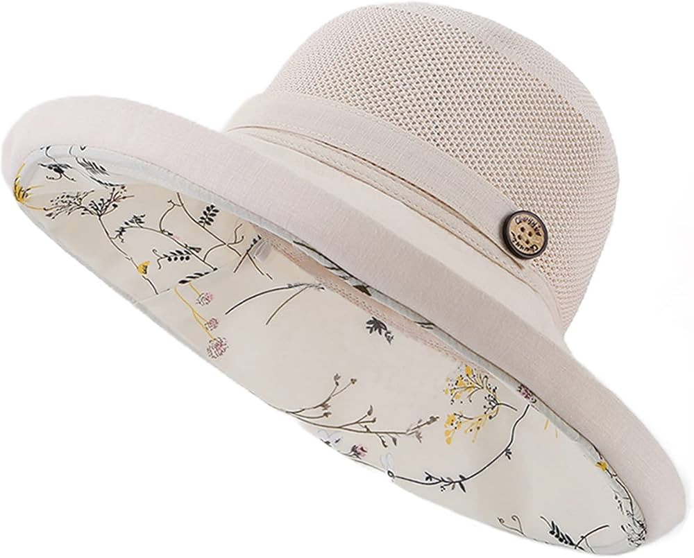 Women's Beach Sun Hats, Summer Mesh Lightweight Floral Fishing Cap with Chin Strap, UV Protection... | Amazon (CA)